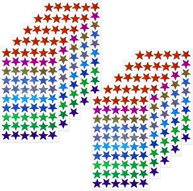 600 PCS Colorful Star Stickers Holographic 0.7” Vinyl Self Adhesive Samll Sparkle Foil Labels Waterproof Reward Decals for Students Teachers