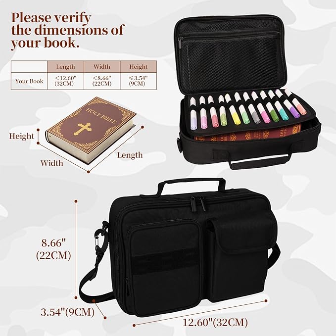 Tactical Bible Cover for Men, Bible Carrying Case with Multiple Pockets & Top Handle & Shoulder Strap & MOLLE System, Bible Bag for Church, Study, Travel, Bible Protector and Christian Gift (Black)