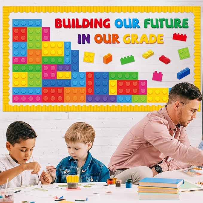 Naozinebi 87 Pcs Building Blocks Bulletin Board Set Classroom Decoration Back to School Building Our Future in Our Grade Cutouts for Classroom School Chalkboard Wall Valentine Decor Party Supplies