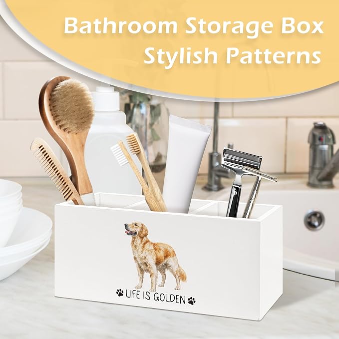 Golden Retriever Gifts Pen Pencil Holder, Dog Lover Gifts for Christmas Dog Lovers Women Girls, Inspirational Life Is Golden Wooden Pen Pencil Organizer for Home Office Bathroom Desk Decor