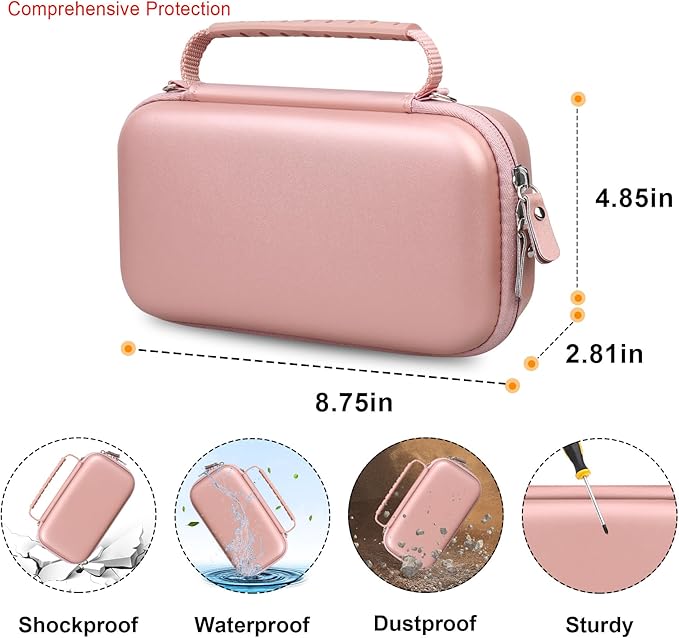 Elonbo Carrying Case for NIIMBOT B1 Label Maker Machine, Portable Mini Wireless Bluetooth Label Printer Travel Bag, Small Handheld Labeler Storage Holder, Mesh Pocket Fits Label Paper, Rose Gold