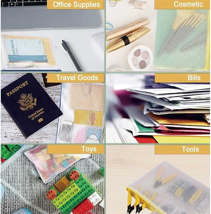 10 Pcs Mesh Zip File Bags, Waterproof Tear-Resistant Plastic Document Folders, A5 Zipper Documents Pouch Document Organizer Bags for School Office Home Travel Storage(9.4 x 7.1 Inches Multicolor)