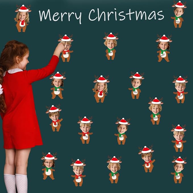 60Pcs Christmas Reindeer Cutouts Christmas Bulletin Board Decoration Xmas Elk DIY Photo Craft Cutouts Winter Classroom Supplies for Teacher Student School Classroom Holiday Party Chalkboard Wall Decor