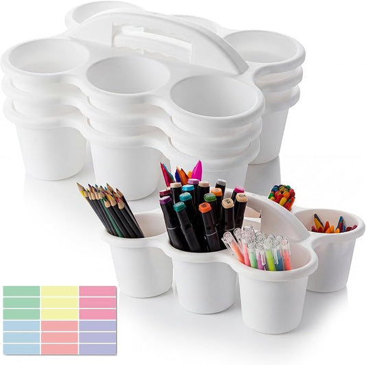 Classroom Caddy for School, Kidsroom, Pencil Holder, Plastic Cup Caddy for Drink Delivery, White, 4 Pack