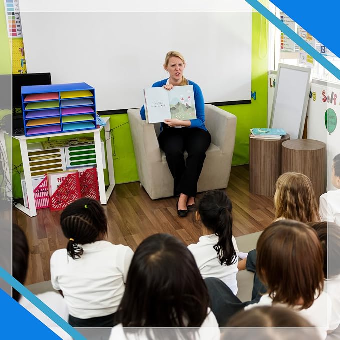 Fuutreo 2 Pcs Construction Paper Storage, Classroom Mailboxe, Back to School Literature Sorter, Sturdy Cardboard Paper Organizer for Teacher, Student, Office, 29.5" x 14.2" x 12.4"(10 Slots,Blue)