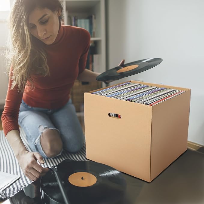 Marspark 10 Set 12" Vinyl Record Storage Box Corrugated Paper Lp with Removable Lid and Handle for Organize Vinyl Album, Each Holds up to 60 Records or Lps 15-3/8 x 13-15/16 x 13-15/16 Inch