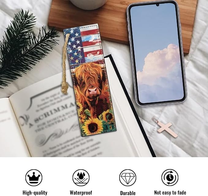 Bookmarks for Women Teacher Cow American Flag Sunflower Bookmarks for Women Readers Book Lovers Page Markers for Students Teachers Reading