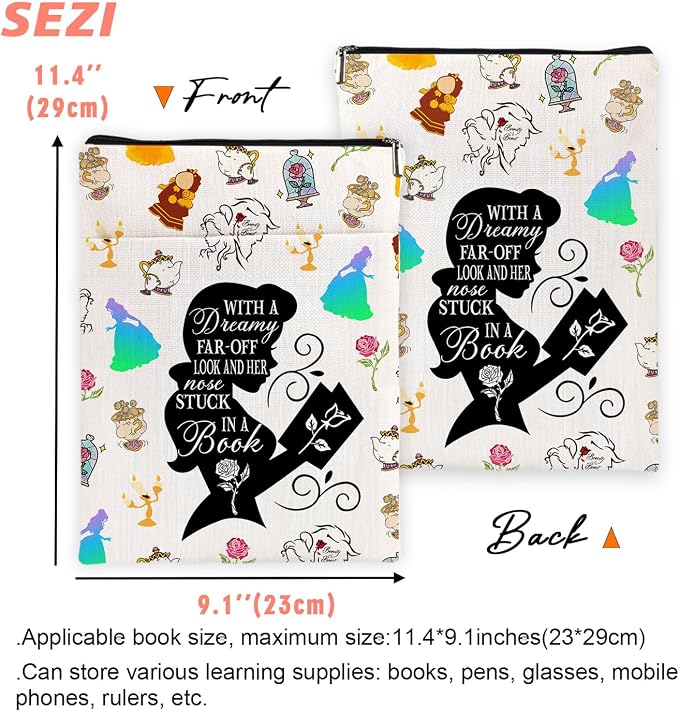 Princess Dreamy Book Sleeve, Beauty Inspired Book Sleeve, Fairytale Lover Gift A Tale as Old as Time Gift Book Cover, Paperback Book Cover with Zipper6JB036