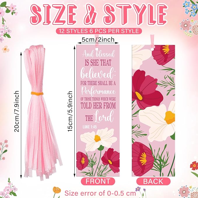 PerKoop 60 Pcs Mother's Day Bible Verse Bookmarks Bulk for Women Woman of God Christian Scripture Religious Flower Bookmarks with Ribbons for Mom Mother's Day Appreciation Gifts Church Supplies