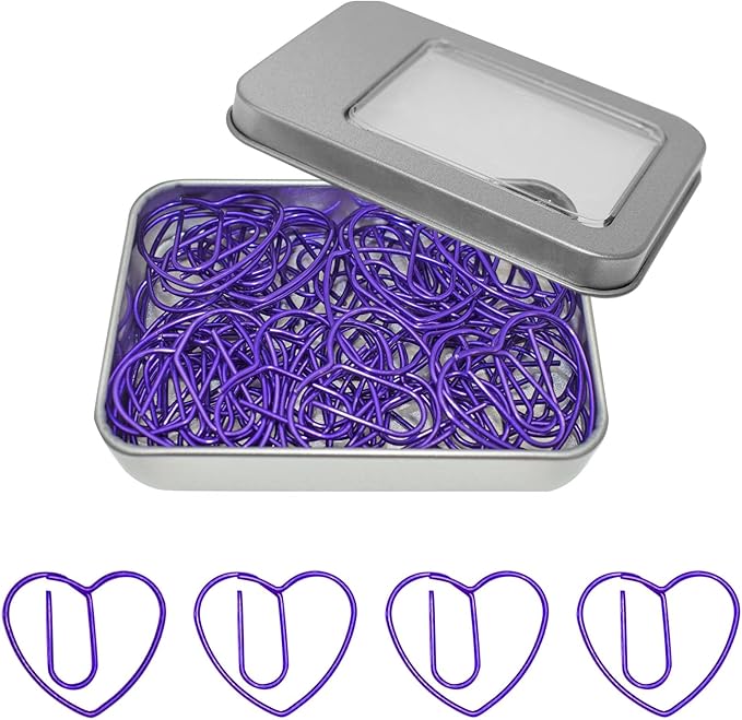 Purple Heart Paper Clips (50 Pcs), Mothers Day Teacher Appreciation Gifts