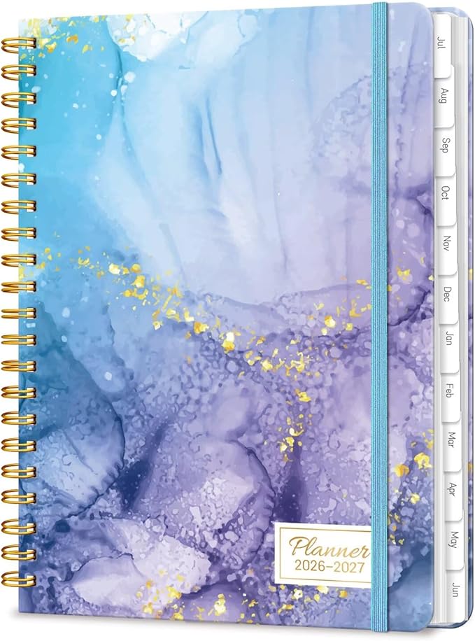 Lonely Oak Academic Planner 2026-2027, Daily Weekly and Monthly Agenda Planner 6.18" x 8.5" with Tabs, 12 Months Spiral School Year A5 Calendar from Jul.2026 to Jun.2027 for Student and Teacher (Blue Marble)