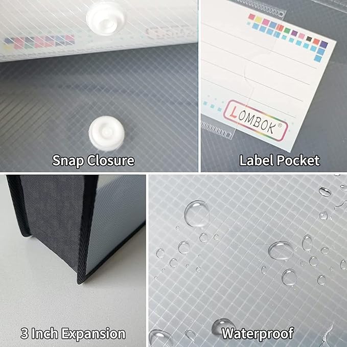 YoeeJob Plastic File Folders Legal Size Expandable Document Folder with Snap Button Closure, A4 Expanding File Wallet Envelopes Pouch with Label Pocket, 10 Packs