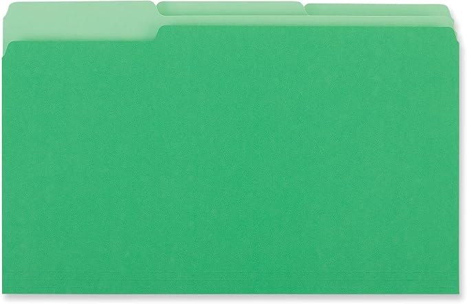 Universal 15302 Interior File Folders, 1/3 Cut Tab, Legal Size, Green, 100/Box