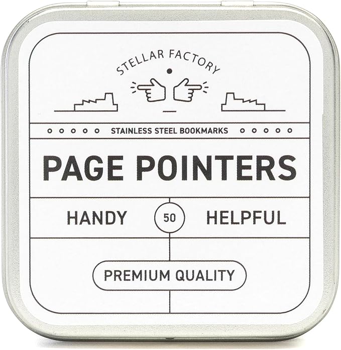 Stellar Factory Book Darts Page Pointer | Stainless Steel Line Markers, 50-Count Tin | 1.2" x 0.5" | Reusable, Page-Safe Bookmarks