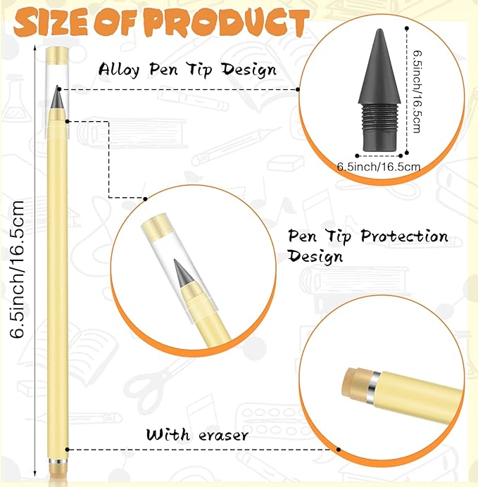 Fuutreo 30 Sets Back to School Inkless Pencil with Eraser Infinite Everlasting Pencil with 30 Replaceable Nibs for Teacher Sketch Drawing Writing Forever Eternal Reusable No Need Sharpened 10 Colors