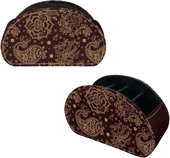 Brown Paisley Pattern Remote Control Holder with 5 Compartments, Office Desk Organizers TV Stand Decor/Nightstand Accessory Remote Caddy,Storage for Cosmetic Brushs/Pens