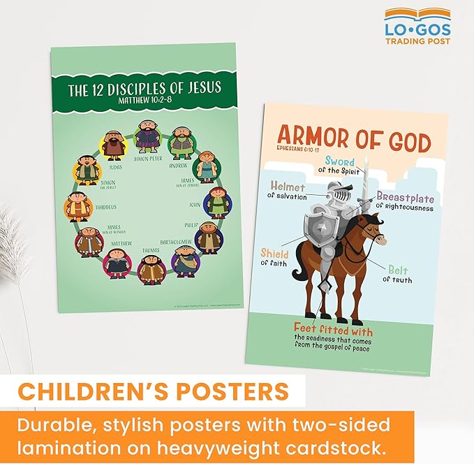 Bible Posters For Kids - Armor of God, 11"x17" Laminated Sunday School Posters For Christian Classroom Decor, Sunday School Decorations For Classroom & Church Nursery Decor