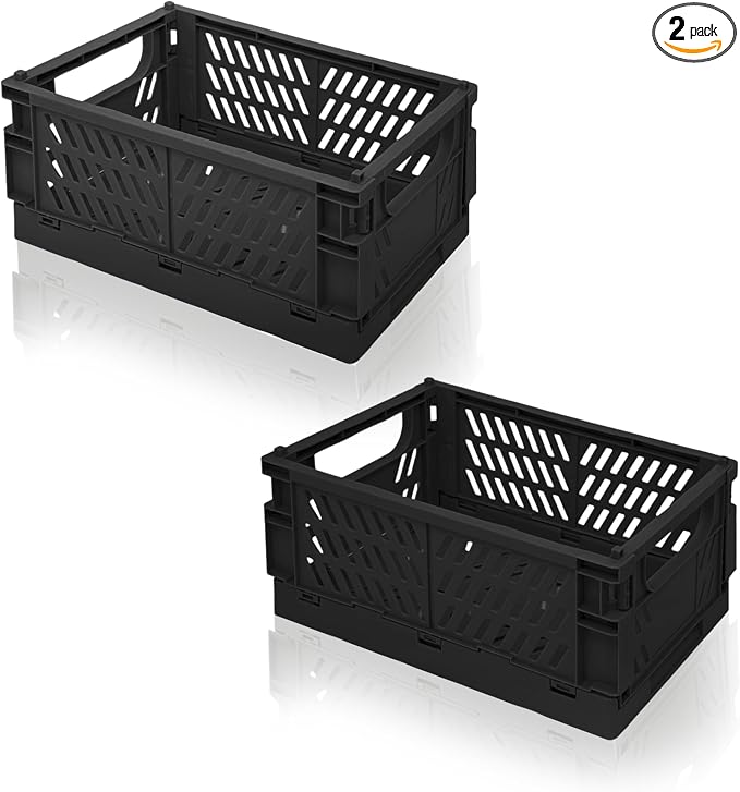 2 Pack Mini Foldable Small Plastic Baskets for Organizing and Storage，Collapsible Storage Crates,Mini Bins for Home Kitchen Bedroom Bathroom Office (Black, Large 10x6.5x4)