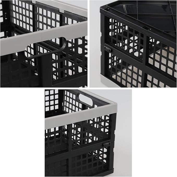 Hespama 4-Pack 42 L Plastic Collapsible Storage Crate, Folding Milk Crate | Stackable Storage Basket, Foldable