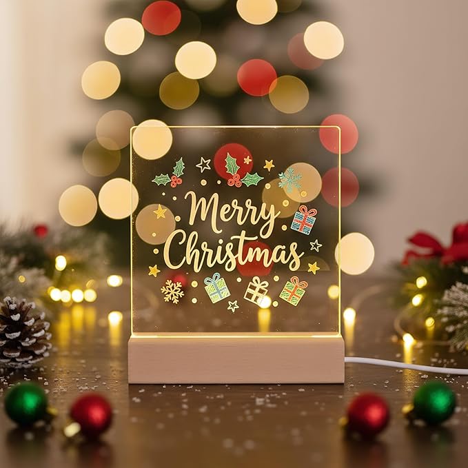 5.9 x 5.9 Inch LED Message Note Board with Colors, Clear Acrylic Light Up Dry Erase Drawing Writing Board with Stand