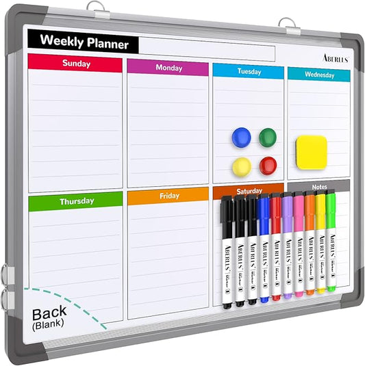 Weekly Calendar Whiteboard for Wall, 16x12 Inches Dry Erase Board, Small Magnetic White Board, Double-Sided Hanging Board for Office School Home Kitchen, Portable Board for Drawing Planning To Do List