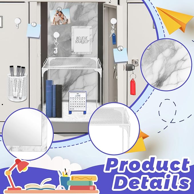 Denylo pro White Magnetic Locker Marble Theme Accessories Kit Include Back to School Essentials for Back to School Decorations Office Supplies