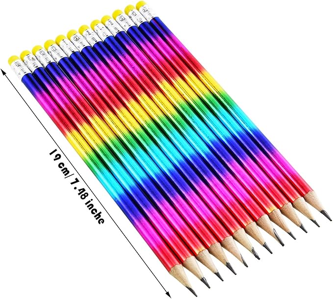 Outus 48 Pieces Rainbow Color Pencils Colorful Wood Pencils Bright Round with Eraser Top for Home Office School Classroom Supplies
