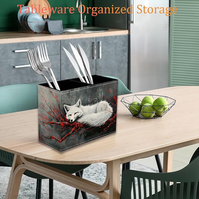 Pen Holder for Desk, PU Leather Multifunctional Desktop Storage Box and Anti-Slip Mouse Pad Set, Makeup Brush Holder Pen Organizer for Office and Home - Fox and Red Branch