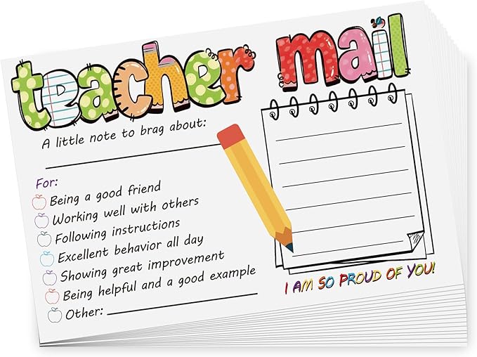 52PCS Teacher Happy Mail Notes to Parents, Positive Behavior Incentive Cards for Classroom, Motivational Reward Notes for Preschool Kindergarten Elementary Teachers