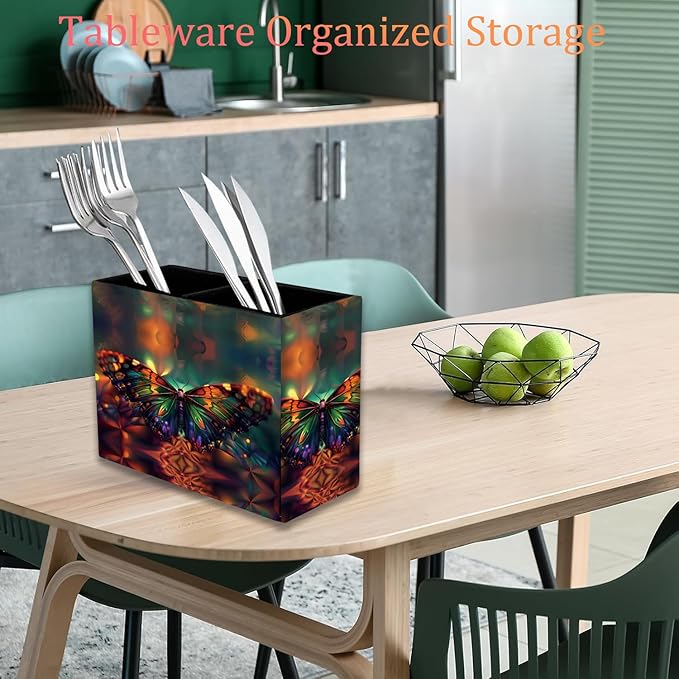 Pen Holder, Pencil Case, Makeup Brush Storage Box, Tableware Storage Box, Suitable for Office Or Home Item Organizing Stand - Psychedelic Butterfly