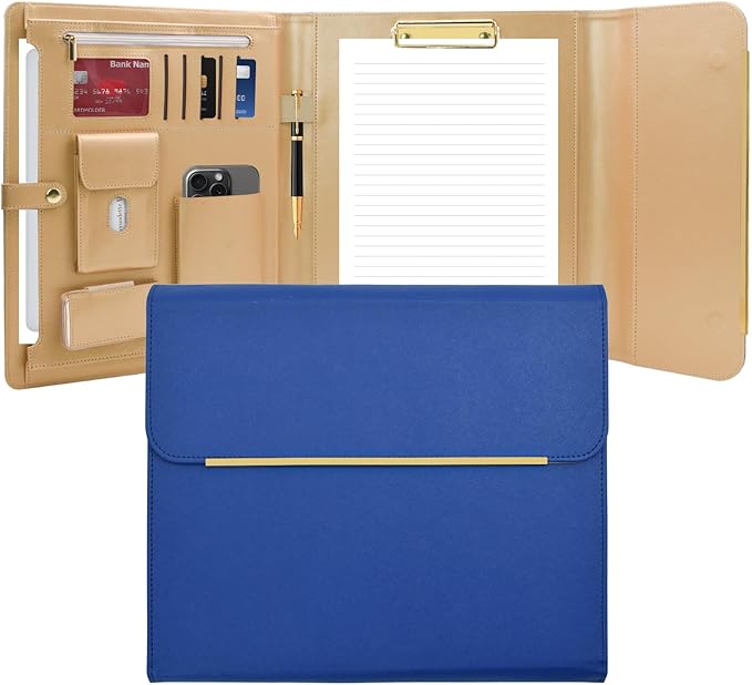 VANRA Vegan Leather Portfolio Binder Business Portfolio Folder for Women, Professional Portfolio with Magnetic Closure for Business Interview Meeting Office (Blue)