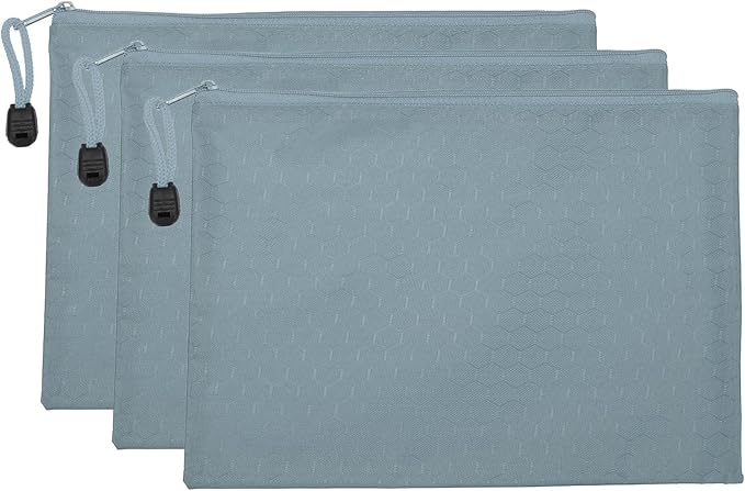 PATIKIL Waterproof Zipper File Bags, 3 Pack A5 Document Holders Pencil Pouch for Office, Gray