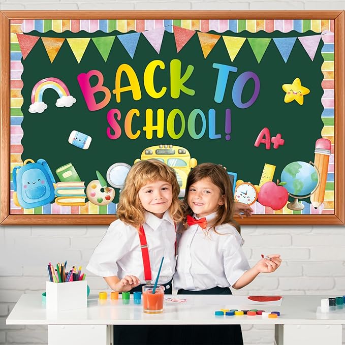 Back to School Bulletin Board Set Colorful Watercolor Classroom Decoration Welcome Back to Schools Bulletin Board School Bus Pencils Cutouts for First Day of Schools Office Door Chalkboard Wall Decor