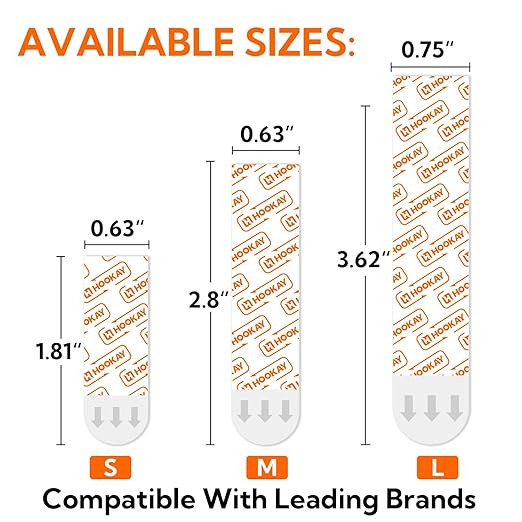 hookay Upgrade Large Refill Adhesive Strips for Indoor Wall Hooks, Damage-Free Hanging, No Tools Removable Adhesive Strips for Large Decor, Living Spaces & Bathroom, 20 White Strips