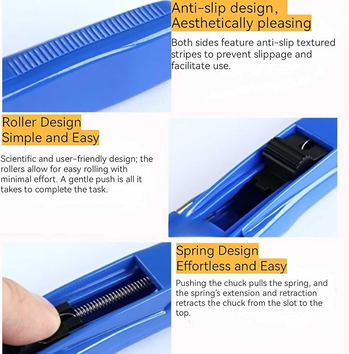 Portable Binder Clip Stapler - Includes 50 Reusable Clips Desktop Push Stapler Binder Clip Paper Clamps Handheld Reusable Push Paper Dispenser for Document School Office (2PCS A)