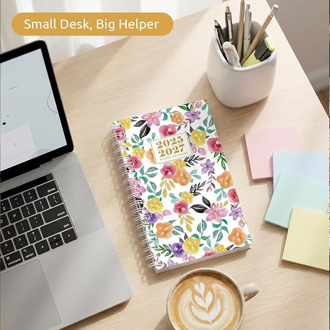 KONVINIT Pocket Calendar 2025-2027, Floral 2026 Pocket Calendar -3.5” × 6.5” - Runs from July 2025 until December 2027, 2026 Monthly Planner with Coil Cover for Planning