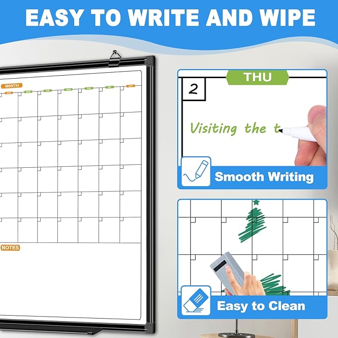 Quarterly Wall Calendar Whiteboard, 48" X 28" Magnetic Dry Erase Calendar for Wall, 3 Month Whiteboard Calendar for Wall with 2 Eraser, 10 Marker, 12 Magnet
