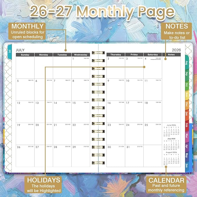 2026-2027 Appointment Book - Weekly & Monthly Planner, 6.3" x 8.4", JULY 2026 - JUNE 2027, 30-Minute Interval, 2026-2027 Daily Hourly Planner, Inner Pocket, Colorful Monthly Tabs