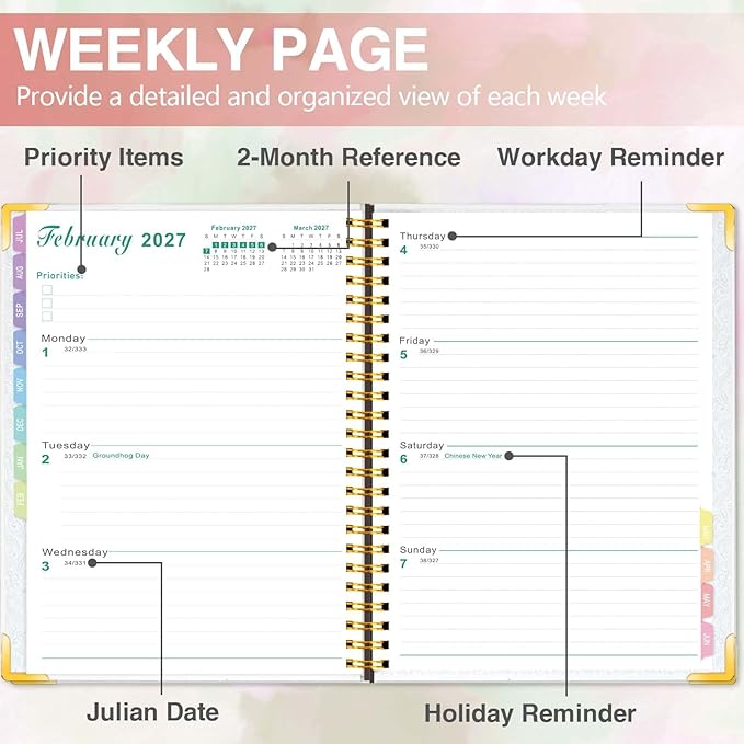 GuassLee Academic Planner 2026-2027 form July 2026 to June 2027, A5 Size, Weekly and Monthly Planner 2026 with Hard Cover Laminated Tabs, Storage Pocket Includes Stickers for Office School Supplies