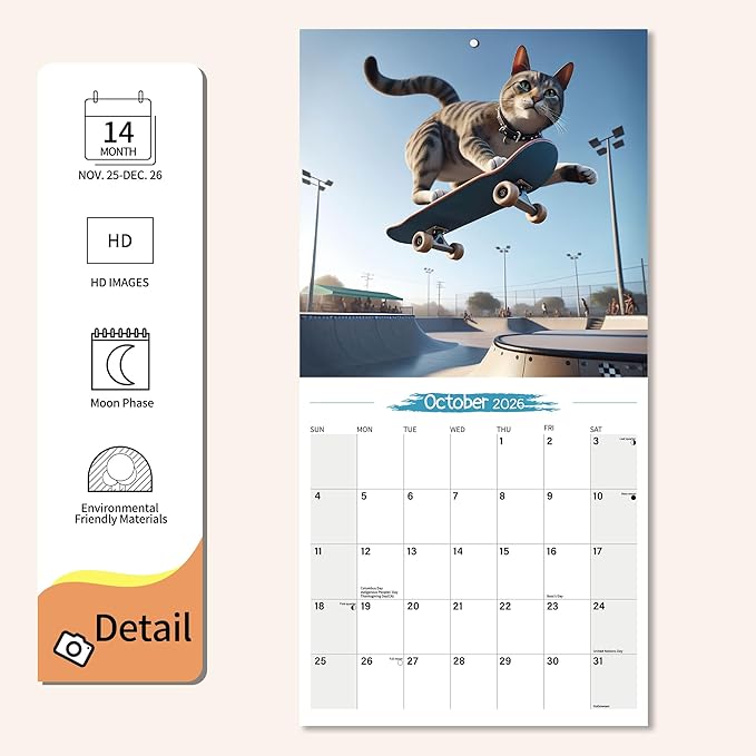 2026 Wall Calendar Extreme Sports Planner Calendar, Hangable Monthly Wall Calendar with Large Blocks for Organizing & Planning, Academic Schedule, Home, Office & family, Thick & Sturdy Paper (12"x24" Open)