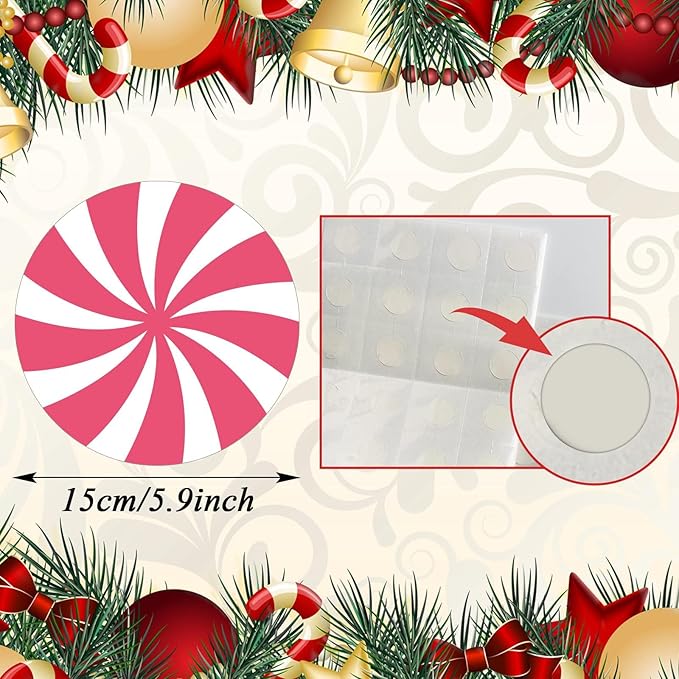 48 Pieces Peppermint Candies Cutouts Christmas Home Classroom Decoration Sweet Peppermint Cut Outs with Glue Point Dots for Winter Bulletin Board Christmas Candyland Party, 5.9 x 5.9 Inch(Colorful)