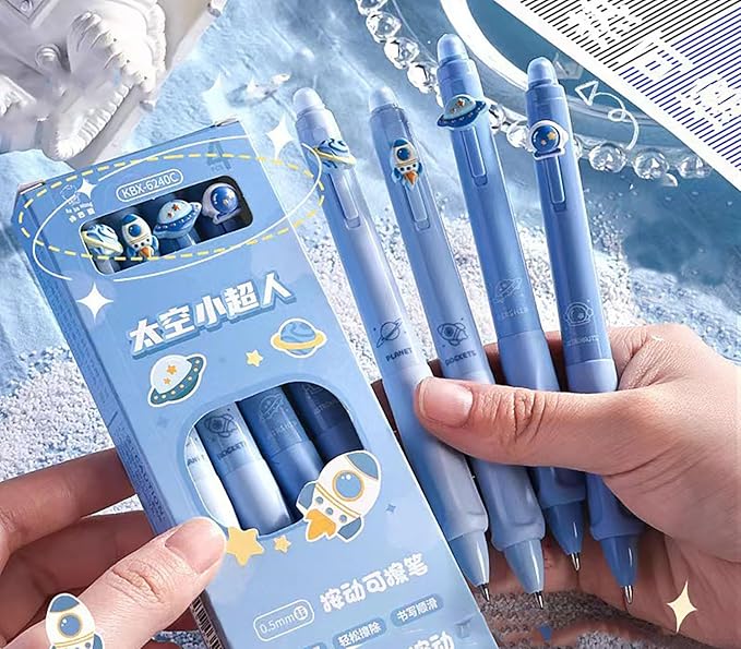 YYaaloa 4pcs Cute Retractable Erasable Gel Pens Fine Point 0.5mm Blue Inks Make Mistakes Disappear for Writing Planner and Crossword Puzzles (Blue, Blue)