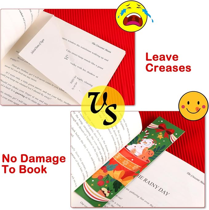 MWOOT 30 Pieces Christmas Paper Bookmarks, Double-sided Page Clips with Santa Claus Design, Creative Xmas Reading Paper Cards for Book Lovers, Student, Classroom Rewards, Party Favors,Gift Bag(15x4CM)