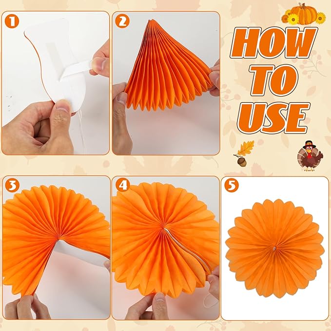 Hello Fall Bulletin Board Decorations Set with 3D Tissue Paper Flower Paper Fan DIY Fall Thanksgiving Classroom Bulletin Board Border Maple Leaves Pumpkins Cutouts for Library Home Chalkboard Supplies