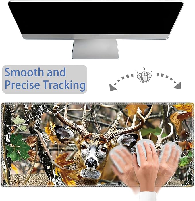 Mouse Pad Gaming Mousepad 31.5x11.8 Inch XXL Large + Coasters,Desk Mat with Stitched Edges, Non-Slip Rubber Base, Thick Mouse Pad for Computer, Laptop, Office & Home - Jungle Deer