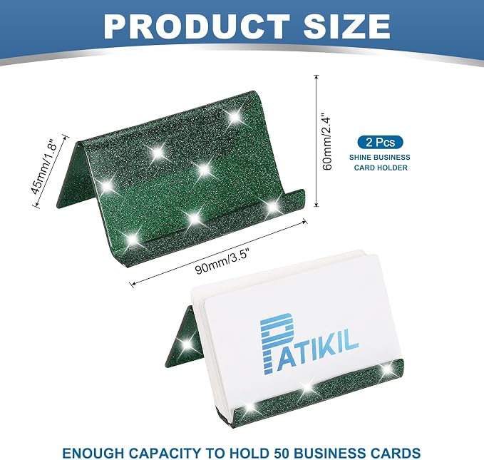 PATIKIL Business Card Holder for Desk, 2Pcs Acrylic Business Card Holders Shine Card Stand Organizer Cards Display for Office Exhibition, Green