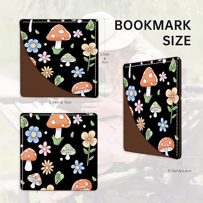 2 Pack Mushroom Leather Book Corner Bookmark, Durable Handmade Reading Accessories - Gifts for Readers, Women, Men, Teachers, Students 2