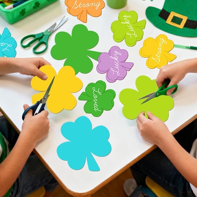 Whaline 99 Pcs St. Patrick's Day Tree Bulletin Board Decoration Colored Shamrock Clover Tree You are Lucky Charm Paper Cutouts with 200 Pcs Glue Points for Irish Party Classroom Wall Decor
