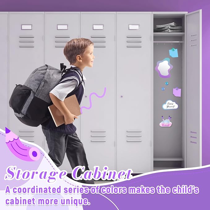 Denylo pro Magnetic Locker Accessories Kit Colorful Purple Back to School Essentials Locker Organizer Supplies Include Mirror Whiteboard Pen Holder Magnetic Pen Clasp Magnet Back to School Essentials