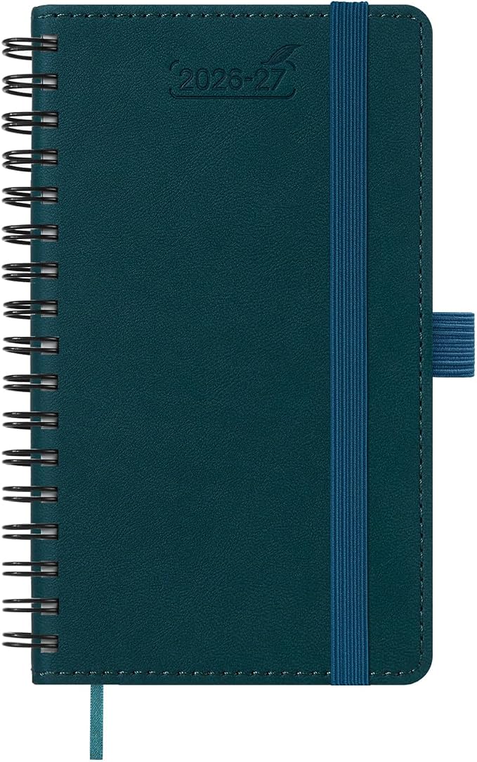 BEZEND Pocket Planner 2026-2027 Weekly and Monthly (3.5" x 6") 18 Months Small Academic Calendar (Jul 26-Dec 27) for Students, Work & Home, Storage Pocket, Spiral PU Leather Softcover -Dark Green